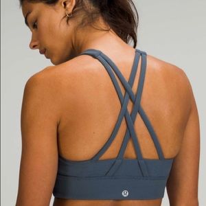 Lululemon Energy Bra High-Neck Longline Rib Medium Support Iron Blue